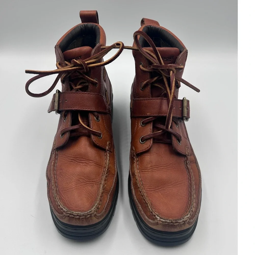 Ralph Lauren Polo Sport Brown Leather Buckle Strap Hiking Boots WT2142 Mens 9B